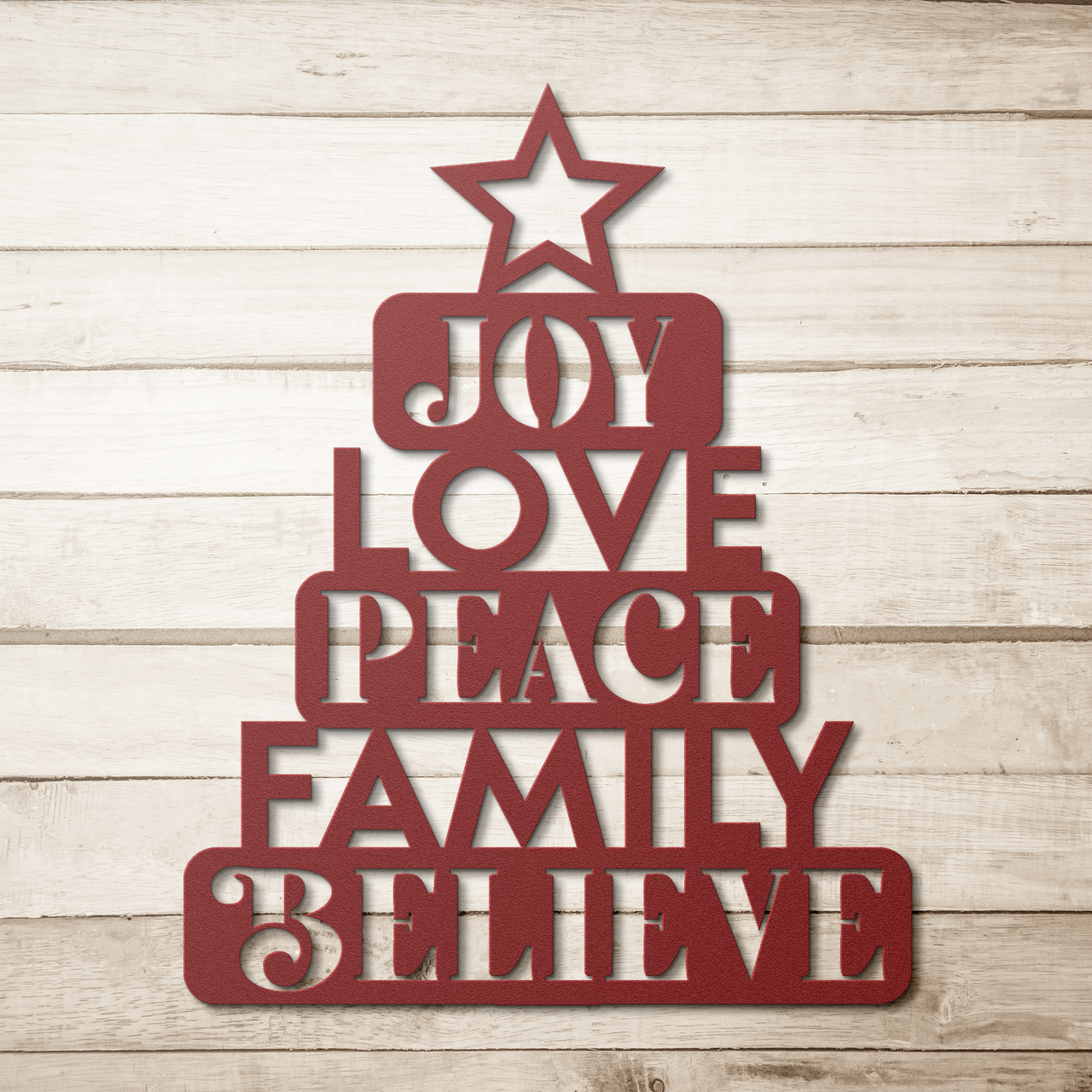 Joy Love Peace Holiday Tree Metal Wall Art