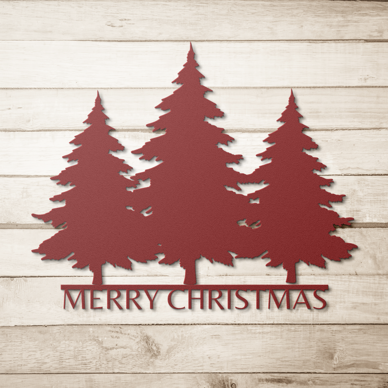 Merry Christmas Pine Trio Holiday Metal Wall Art